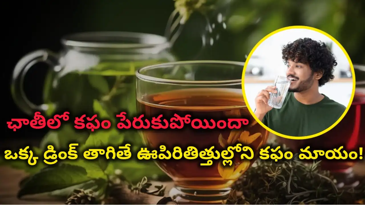 herbal drink for chest congestion – homemade remedy with cloves, black pepper, jaggery, ginger for mucus relief in Telugu.